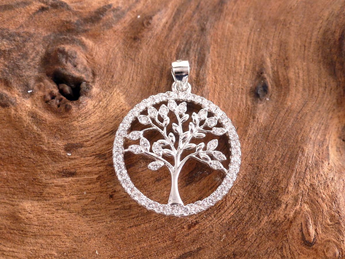 Anhänger 925 Silber Baum mit Zirkonia