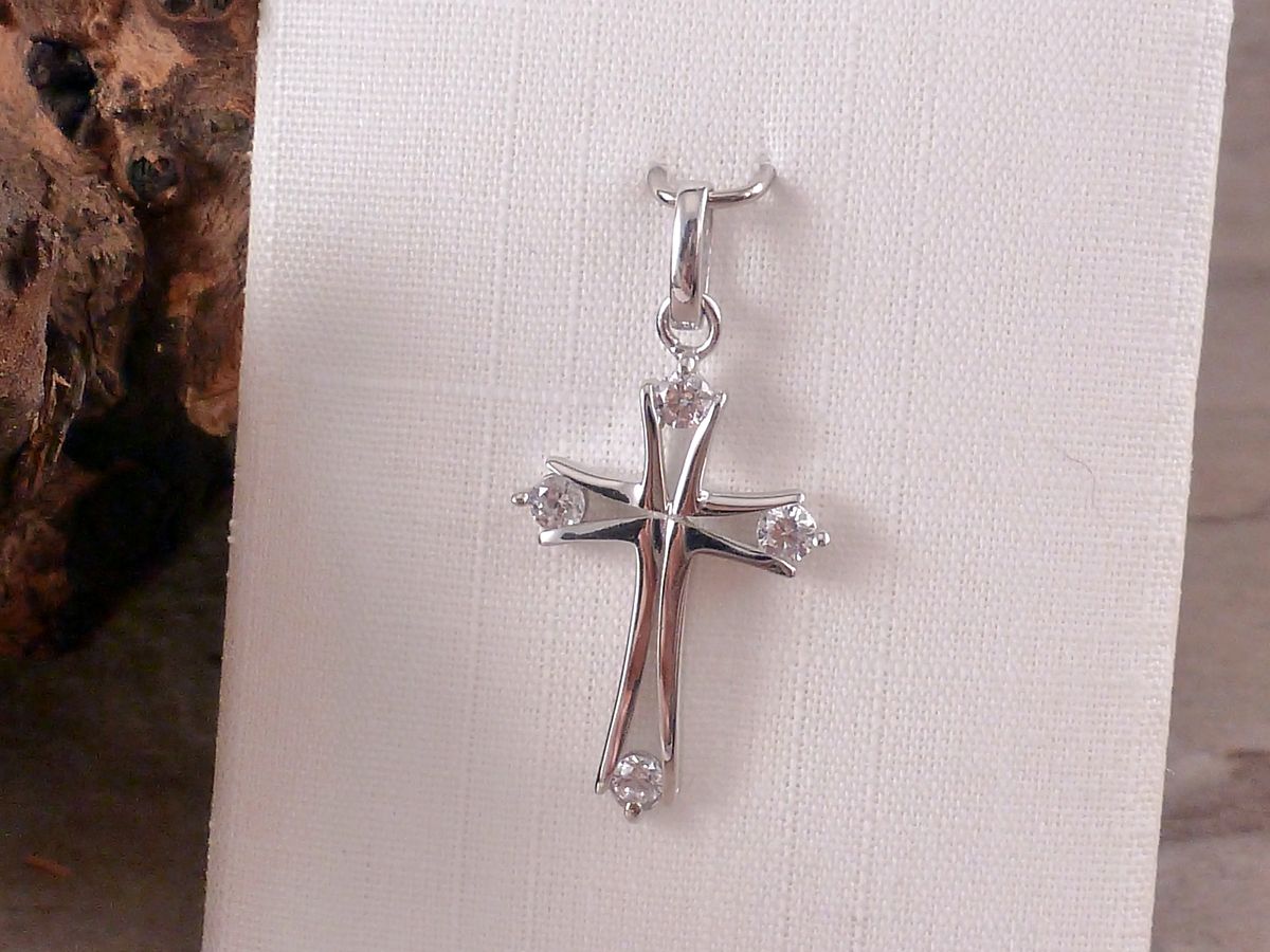 Anhänger 925 Sterling Silber rhodiniert Kreuz Zirkonia