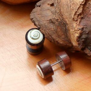 Fake Ohrstecker Holz Shiva Auge