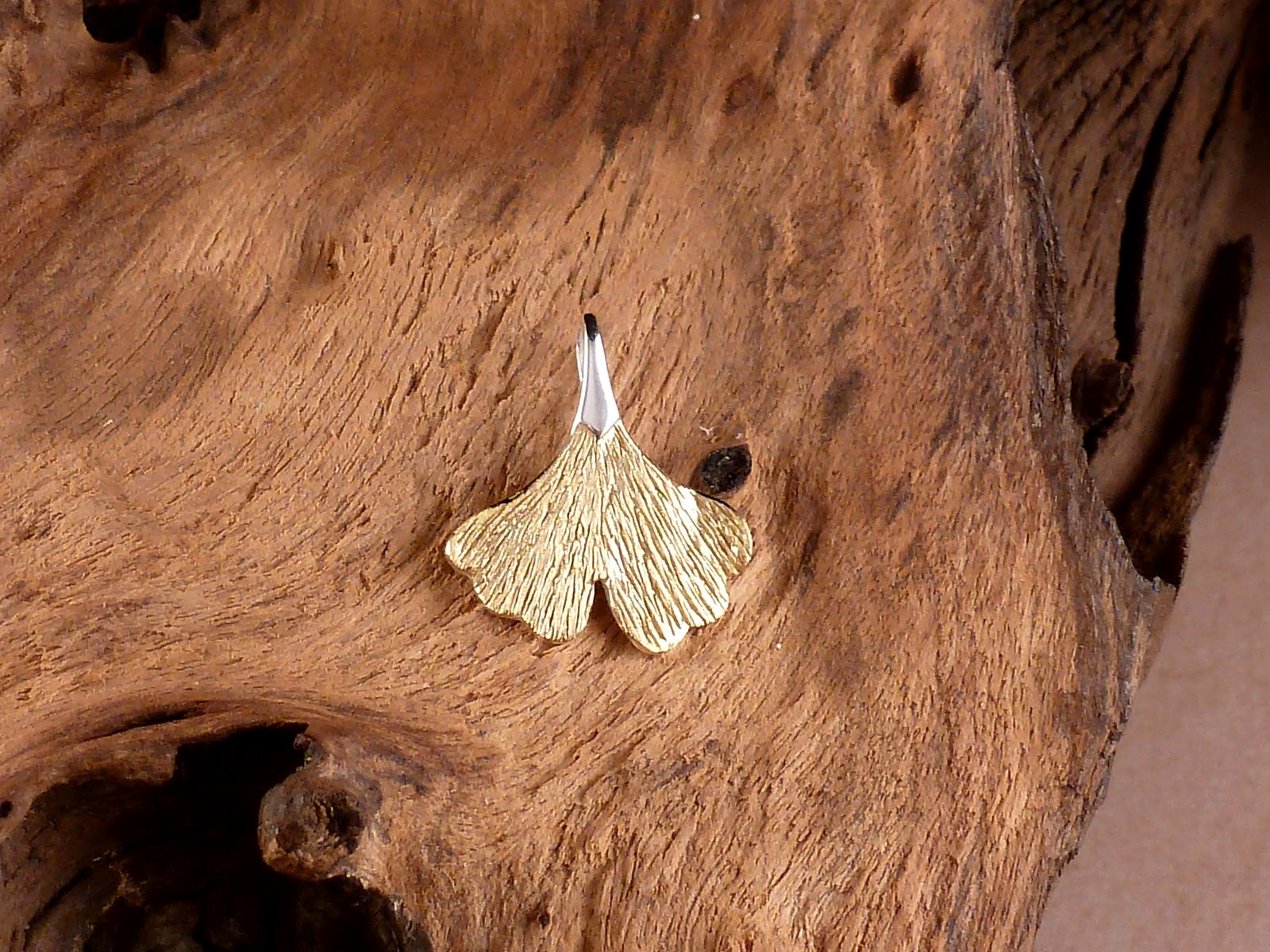 Anhänger 925 Silber Ginkgo Blatt vergoldet – Bild 2