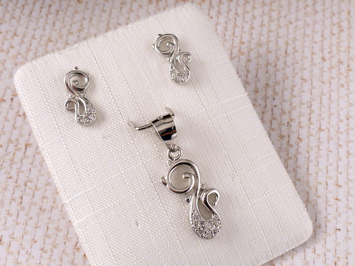 Schmuckset Anhänger und Ohrstecker Silber Katze