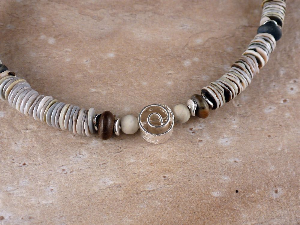 Kette Perlmutt Plättchen 925 Silber – Bild 5