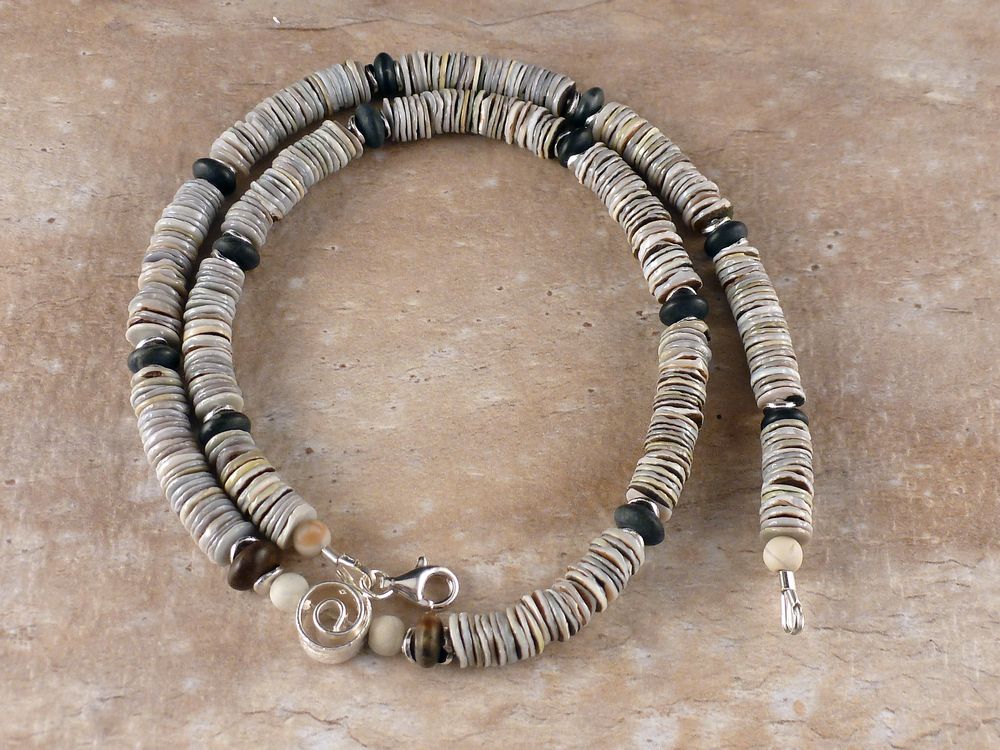 Kette Perlmutt Plättchen 925 Silber – Bild 3
