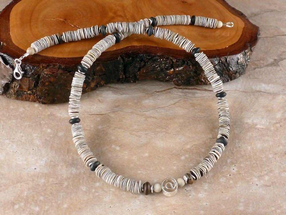 Kette Perlmutt Plättchen 925 Silber