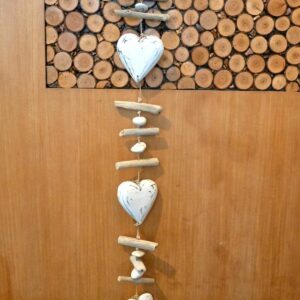 Dekohänger mit Treibholz Herz Holz weiß lang 100 cm