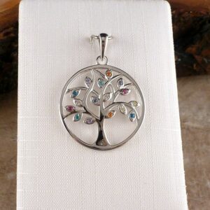 Anhänger 925 Silber Lebensbaum mit bunten Zirkonia