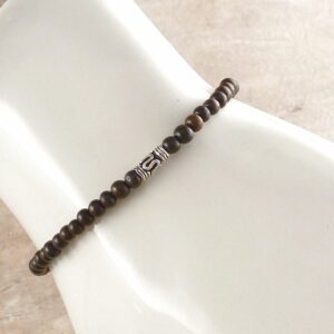 Armband mit Holzperlen und 925 Silber Bali Perle