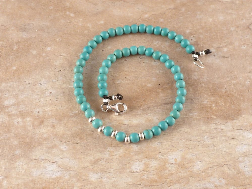 Fußkette Perlen Türkis 925 Silber – Bild 5