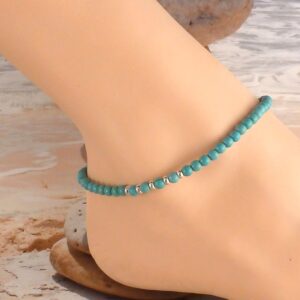 Fußkette Perlen Türkis 925 Silber