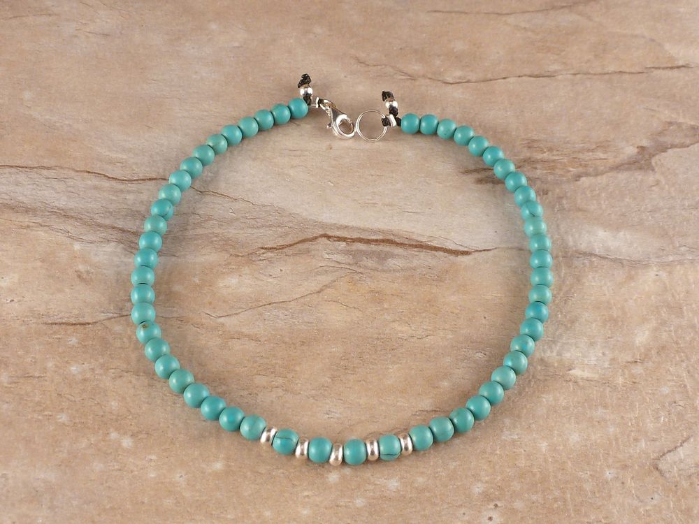Fußkette Perlen Türkis 925 Silber – Bild 3