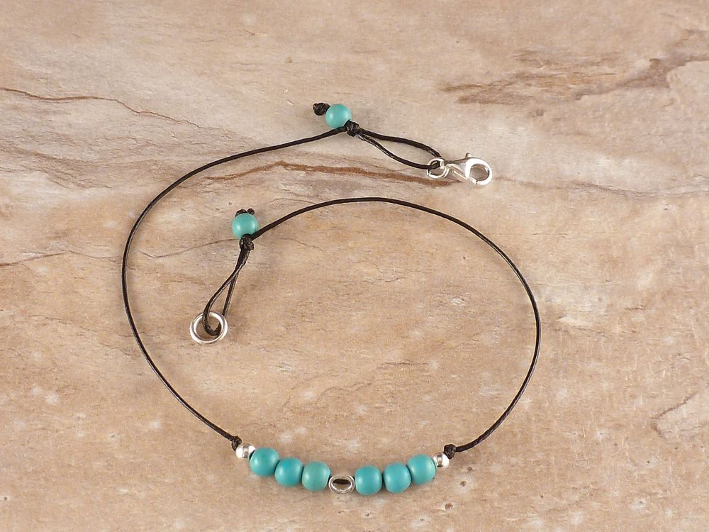 Fußkette mit Perlen Türkis 925 Silber – Bild 6