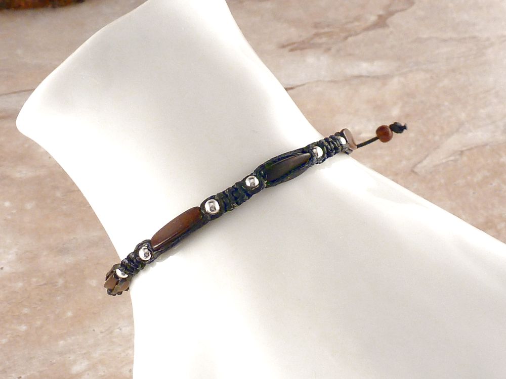 Armband geflochten mit Holzperlen – Bild 2