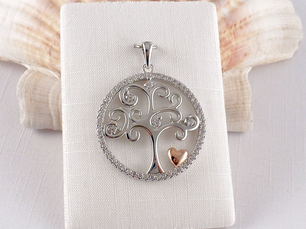 Anhänger 925 Silber rhodiniert Baum mit Herz
