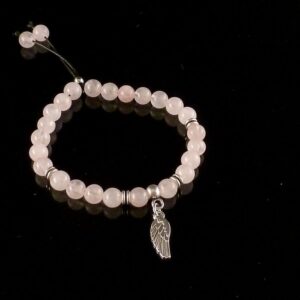 Armband Rosenquarz Edelstein verstellbar mit Flügel