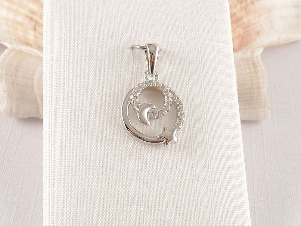 Anhänger 925 Silber Mond und Sterne mit Zirkonia