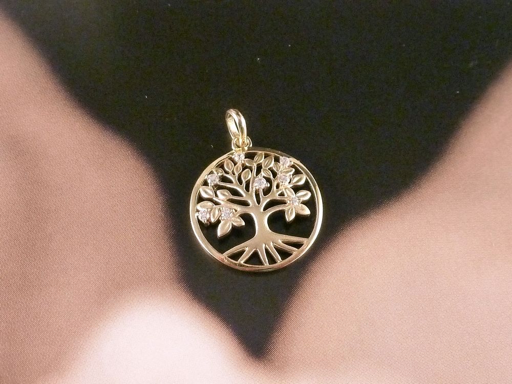 Anhänger 925 Silber Baum mit Zirkonia vergoldet mattiert