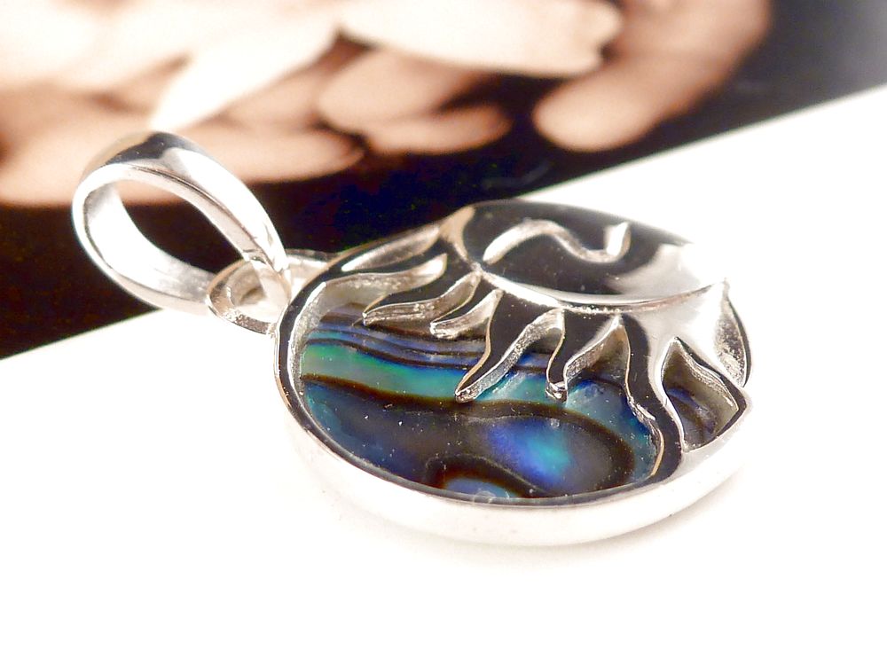 Anhänger 925 Silber mit Perlmutt Paua Muschel Sonne und Mond – Bild 3
