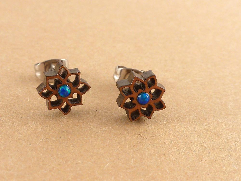 Ohrringe Holz Blumen Opal
