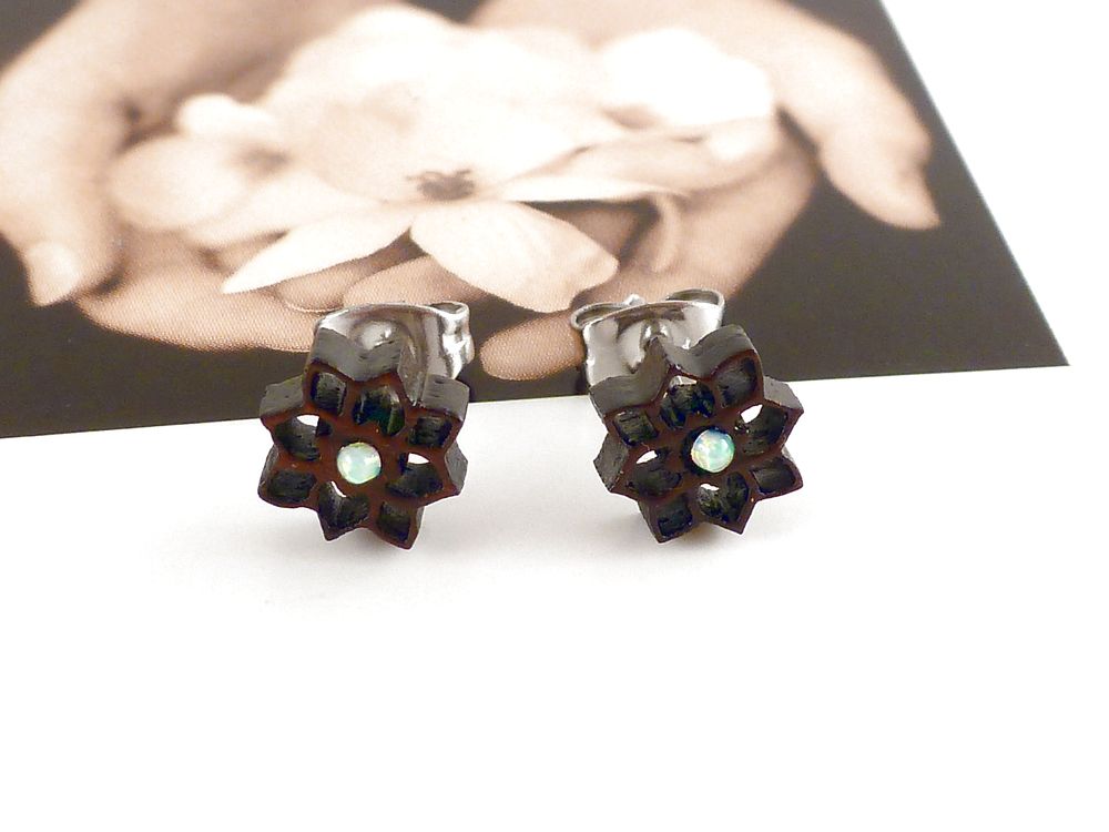 Ohrringe Holz Blumen Opal