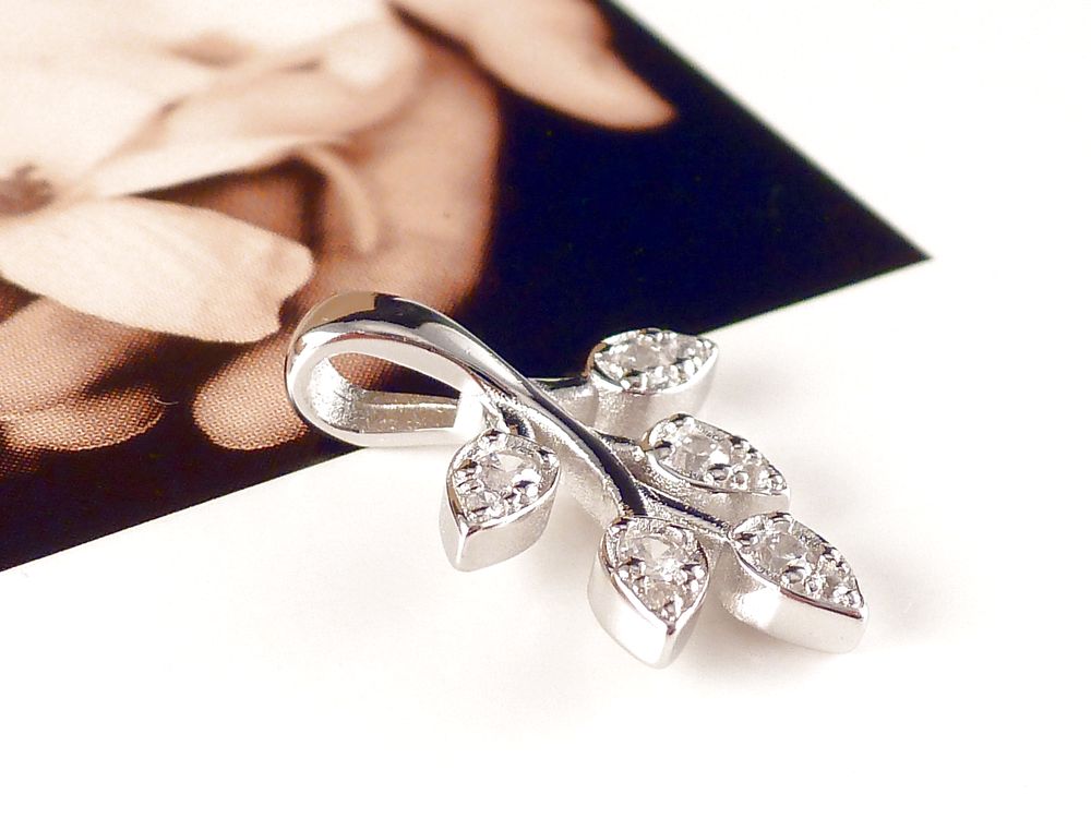 Anhänger 925 Silber Blatt mit Zirkonia – Bild 3