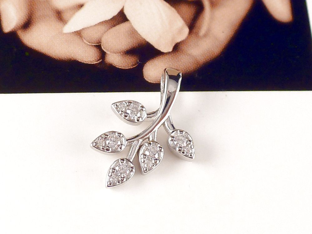 Anhänger 925 Silber Blatt mit Zirkonia