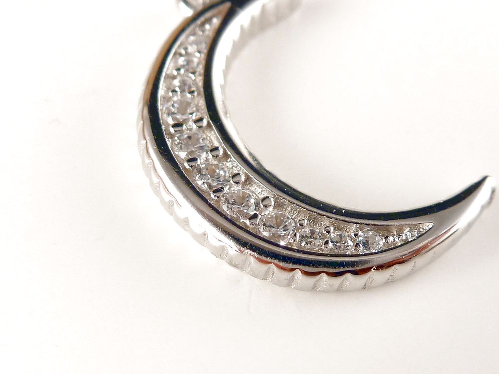 Anhänger 925 Silber Halbmond mit Zirkonia – Bild 3