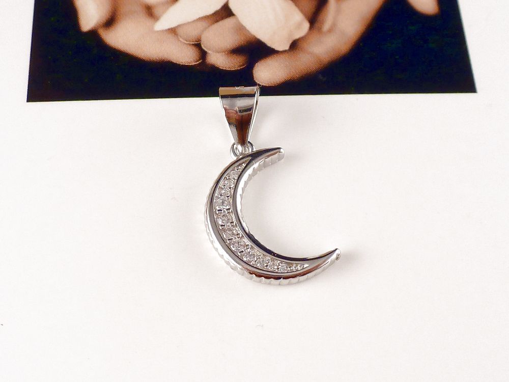 Anhänger 925 Silber Halbmond mit Zirkonia