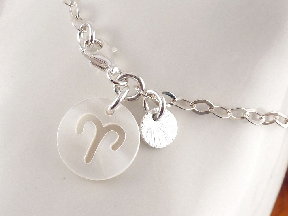Armband 925 Silber mit Sternzeichen aus Perlmutt – Bild 5