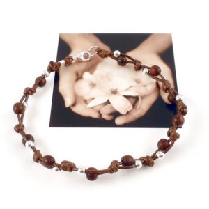 Armband handmade mit Holz und Silber Perlen