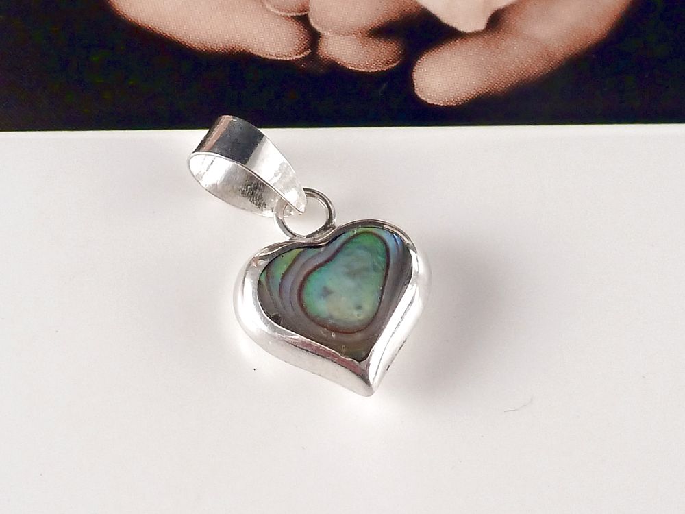 Anhänger 925 Silber Herz mit Paua Muschel Perlmutt – Bild 4