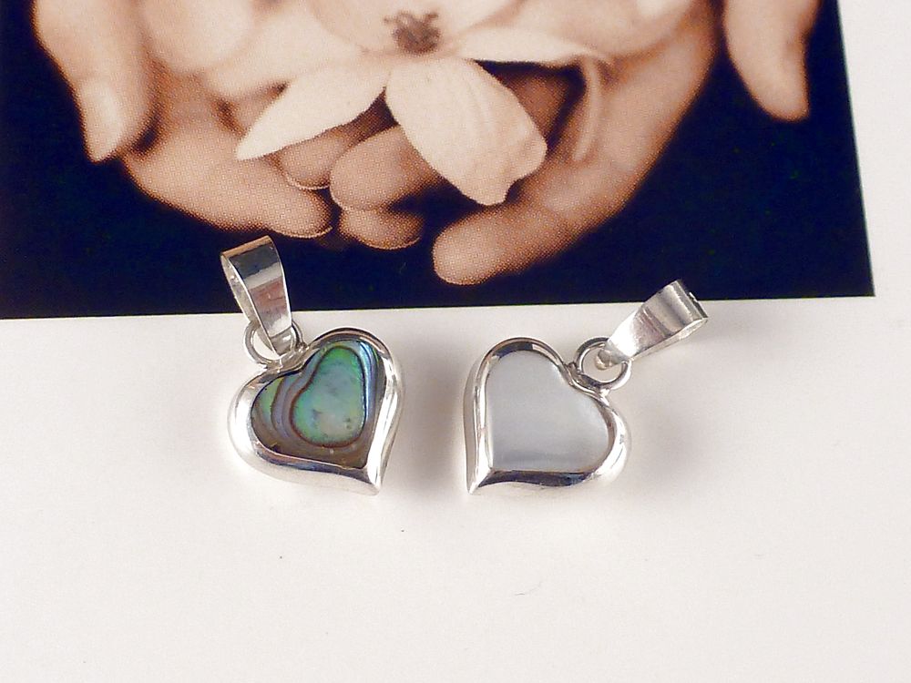 Anhänger 925 Silber Herz mit Paua Muschel Perlmutt
