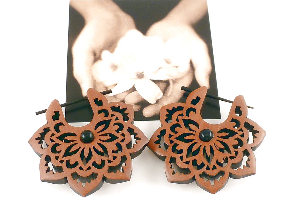 Creolen Holz Blumen Mandala