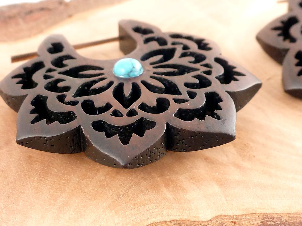 Creolen Holz Blumen Mandala – Bild 4