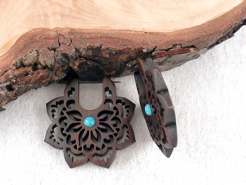 Creolen Holz Blumen Mandala – Bild 2