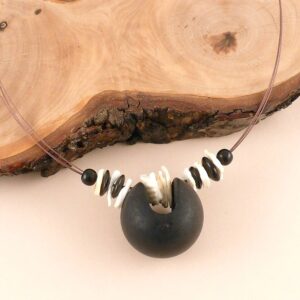 Draht Collier mit Anhänger Holzkugel