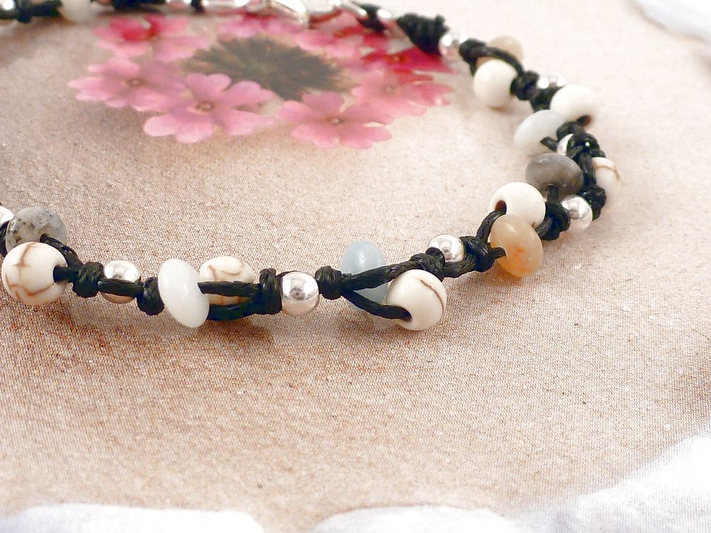 Armband Andenopal Edelstein mit 925 Silber Perlen – Bild 6