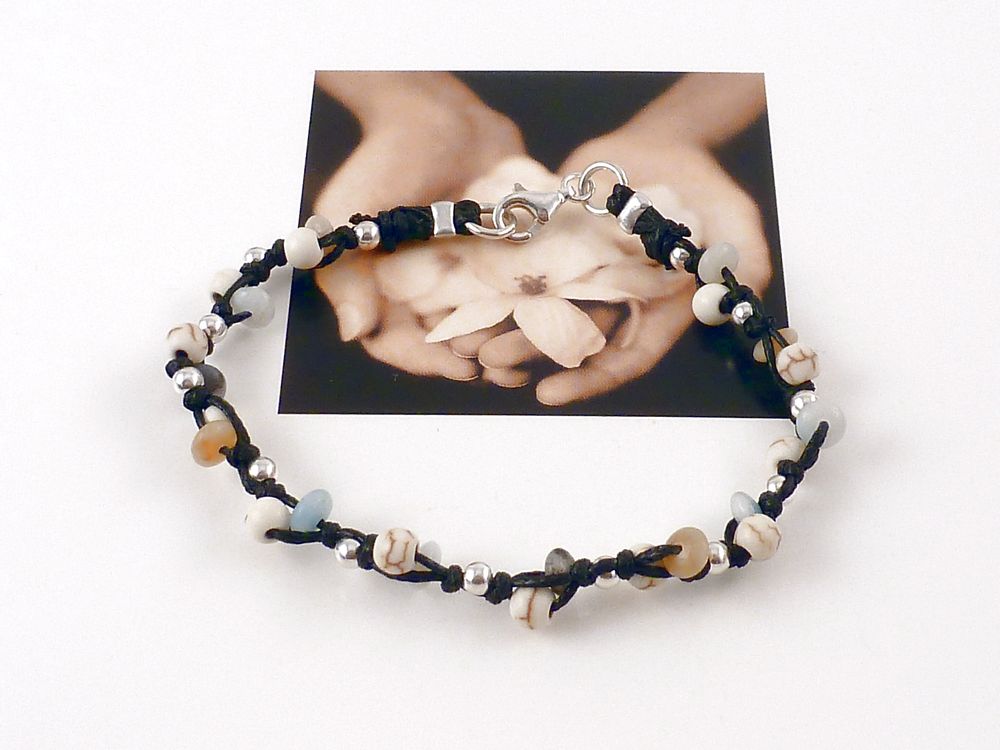 Armband Andenopal Edelstein mit 925 Silber Perlen – Bild 3