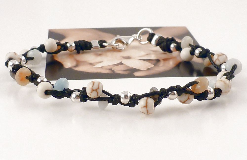 Armband Andenopal Edelstein mit 925 Silber Perlen – Bild 2