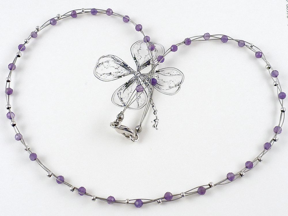 Halskette mit Amethyst Edelstein Perlen – Bild 4