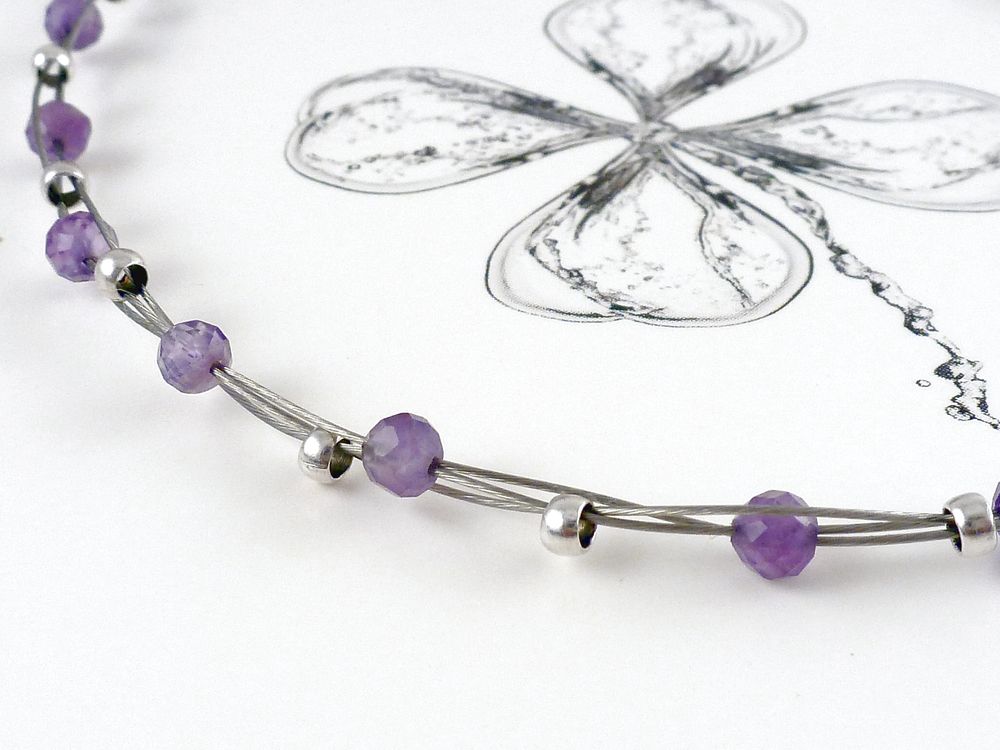 Halskette mit Amethyst Edelstein Perlen – Bild 2