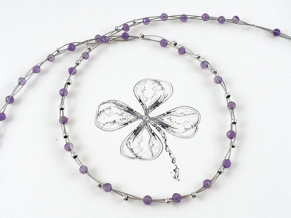 Halskette mit Amethyst Edelstein Perlen