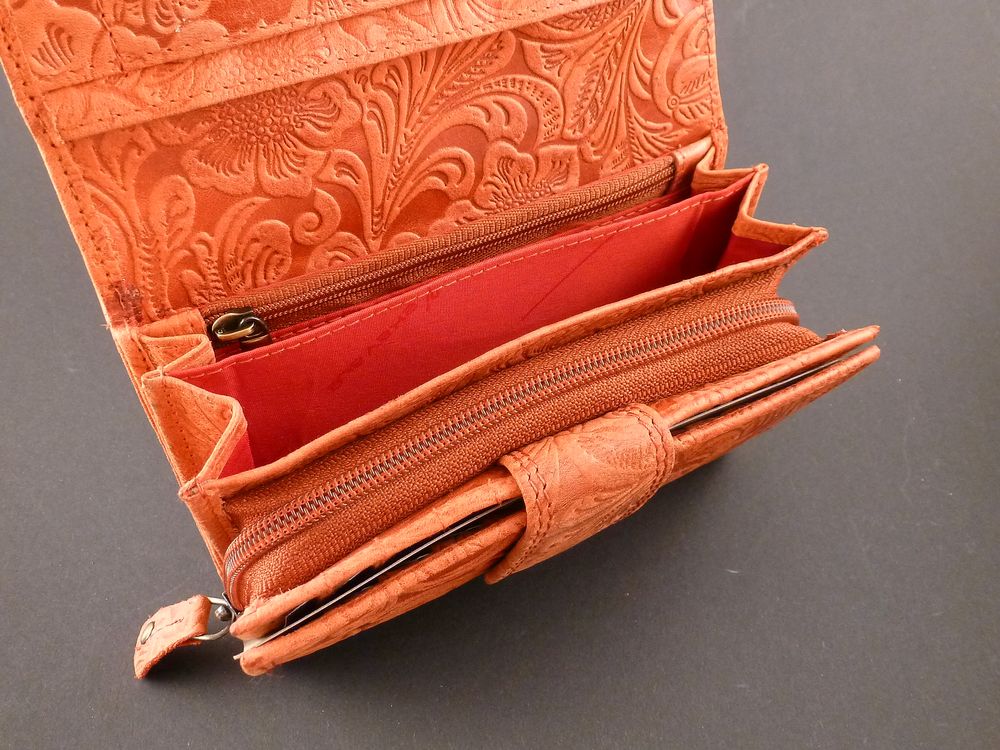 Geldbörse Echt Leder Rot mit Blumen Floral – Bild 2