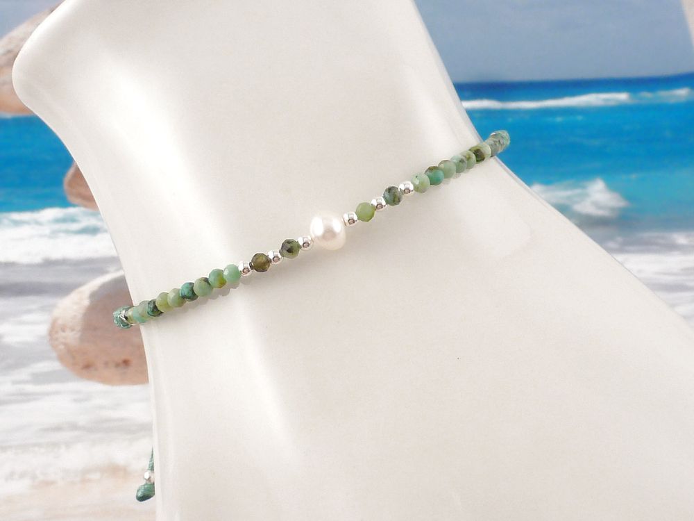 Armband Edelstein Türkis mit Süßwasserperle – Bild 3