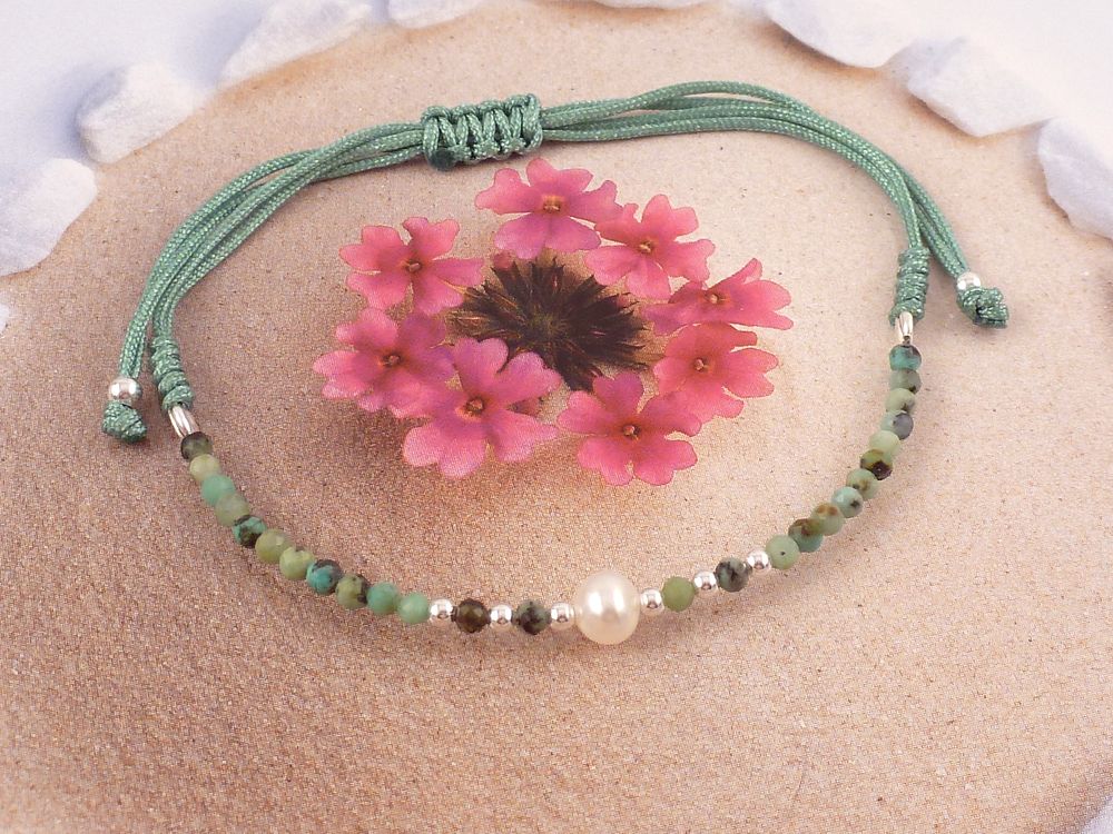 Armband Edelstein Türkis mit Süßwasserperle