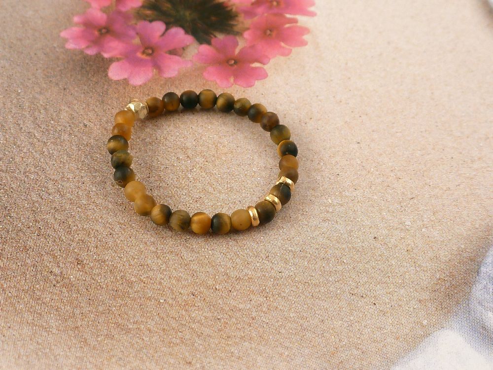 Tigerauge Ring mit vergoldeten Perlen – Bild 3