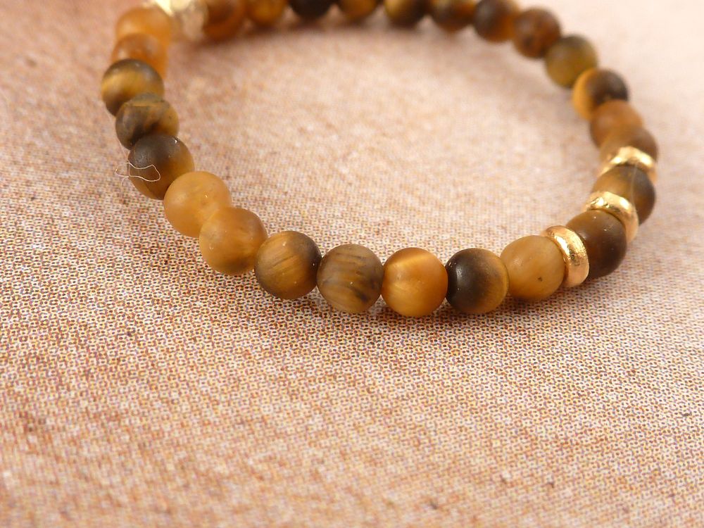 Tigerauge Ring mit vergoldeten Perlen – Bild 2