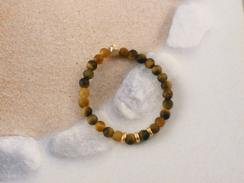 Tigerauge Ring mit vergoldeten Perlen – Bild 4