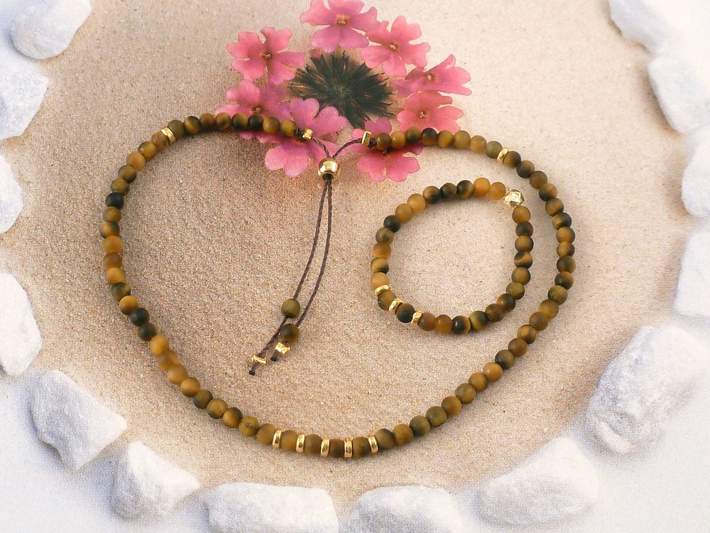 Tigerauge Ring mit vergoldeten Perlen – Bild 6